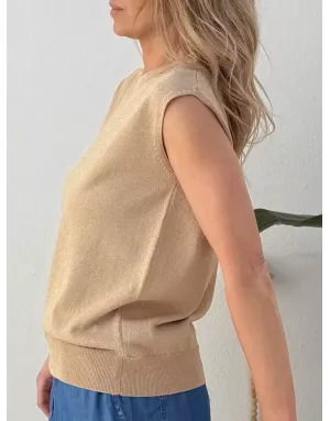 Pull sans manches, maille lurex et dorée Molly Bracken, coloris beige - Référence : E1788EP