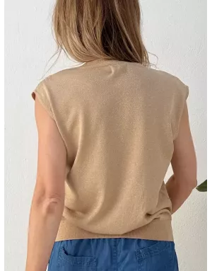 Pull sans manches, maille lurex et dorée Molly Bracken, coloris beige - Référence : E1788EP