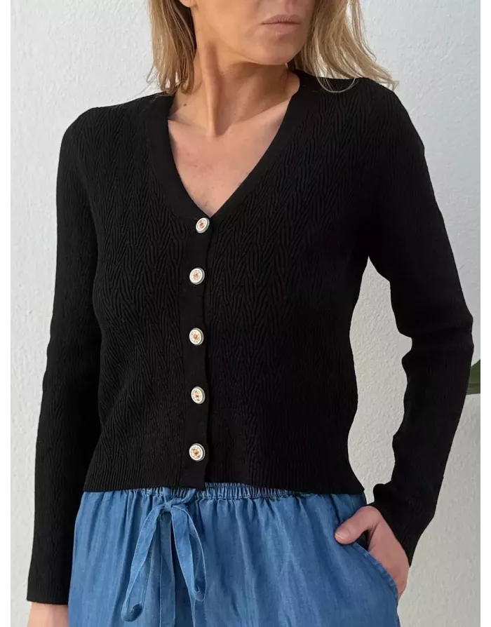 Gilet fantaisie ajouré Molly Bracken, coloris noir - Référence : E1673EP