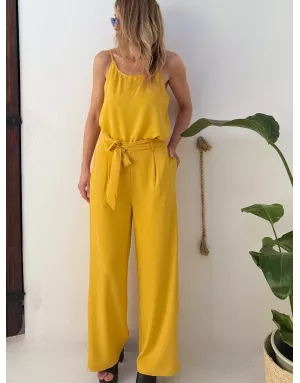 Pantalon large taille haute semi-élastique Molly Bracken, tissu texturé, coloris mangue -  Référence G900EE