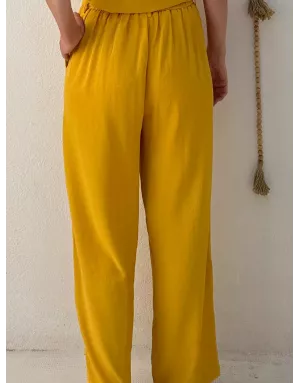 Pantalon large taille haute semi-élastique Molly Bracken, tissu texturé, coloris mangue -  Référence G900EE