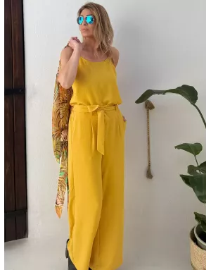 Pantalon large taille haute semi-élastique Molly Bracken, tissu texturé, coloris mangue -  Référence G900EE