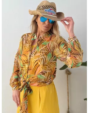 Chemise imprimée courte, nouable à la taille de Molly Bracken, tissu semi-transparent -  Référence P1771EE