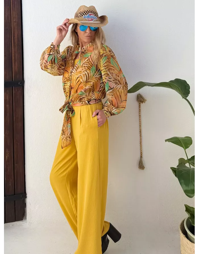 Chemise imprimée courte, nouable à la taille de Molly Bracken, tissu semi-transparent -  Référence P1771EE