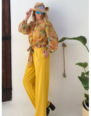 Chemise imprimée courte, nouable à la taille de Molly Bracken, tissu semi-transparent -  Référence P1771EE