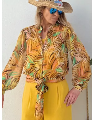 Chemise imprimée courte, nouable à la taille de Molly Bracken, tissu semi-transparent -  Référence P1771EE