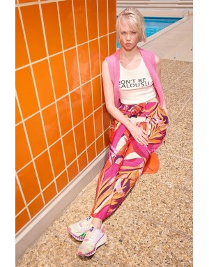 Pantalon large taille haute élastiquée Lili Sidonio by Molly Bracken, tissu texturé, multicolore -  Référence LAL326EP