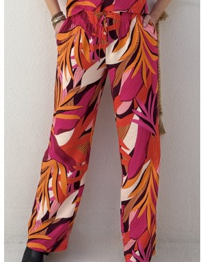 Pantalon large taille haute élastiquée Lili Sidonio by Molly Bracken, tissu texturé, multicolore -  Référence LAL326EP