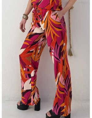 Pantalon large taille haute élastiquée Lili Sidonio by Molly Bracken, tissu texturé, multicolore -  Référence LAL326EP