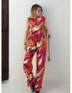 Pantalon large taille haute élastiquée Lili Sidonio by Molly Bracken, tissu texturé, multicolore -  Référence LAL326EP