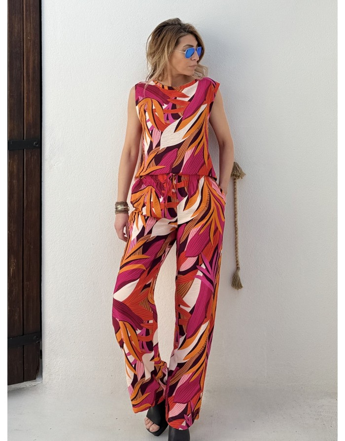 Pantalon large taille haute élastiquée Lili Sidonio by Molly Bracken, tissu texturé, multicolore -  Référence LAL326EP