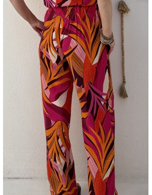 Pantalon large taille haute élastiquée Lili Sidonio by Molly Bracken, tissu texturé, multicolore -  Référence LAL326EP