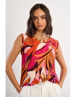 Top fluide imprimé sans manches Molly Bracken, coloris multicolore, tissu texturé - Référence : LAL641EP