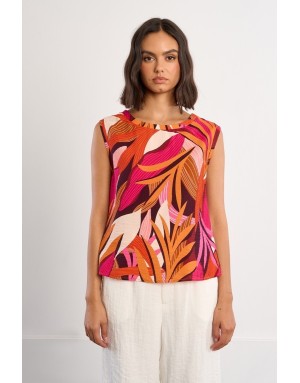 Top fluide imprimé sans manches Molly Bracken, coloris multicolore, tissu texturé - Référence : LAL641EP