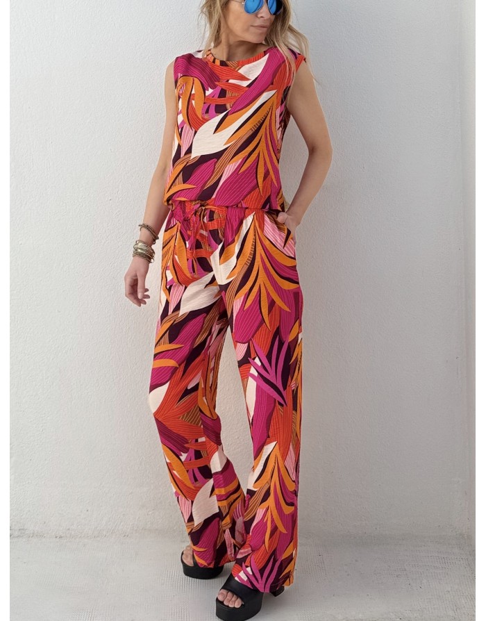 Top fluide imprimé sans manches Molly Bracken, coloris multicolore, tissu texturé - Référence : LAL641EP