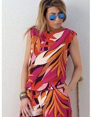 Top fluide imprimé sans manches Molly Bracken, coloris multicolore, tissu texturé - Référence : LAL641EP