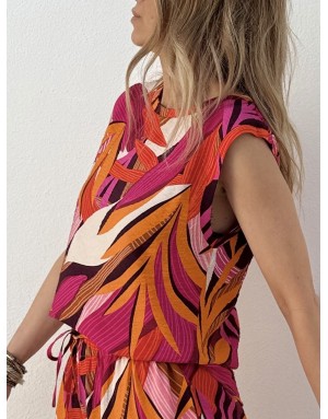 Top fluide imprimé sans manches Molly Bracken, coloris multicolore, tissu texturé - Référence : LAL641EP