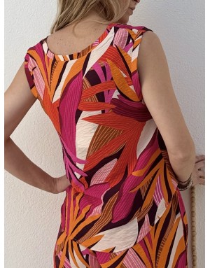 Top fluide imprimé sans manches Molly Bracken, coloris multicolore, tissu texturé - Référence : LAL641EP