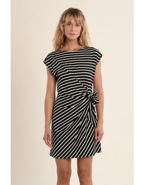Robe courte rayée Molly Bracken, noire et blanche, nouable à la taille -  Référence T2218EP