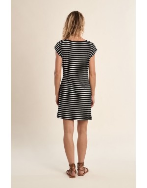 Robe courte rayée Molly Bracken, noire et blanche, nouable à la taille -  Référence T2218EP