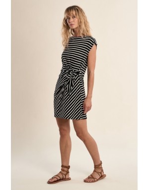 Robe courte rayée Molly Bracken, noire et blanche, nouable à la taille -  Référence T2218EP