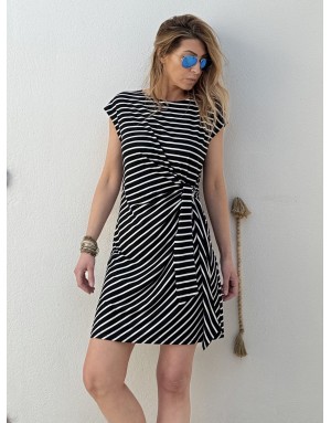 Robe courte rayée Molly Bracken, noire et blanche, nouable à la taille -  Référence T2218EP