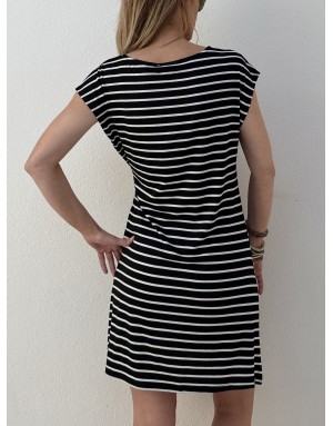 Robe courte rayée Molly Bracken, noire et blanche, nouable à la taille -  Référence T2218EP