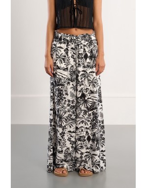 Pantalon extra large taille haute élastiquée Lili Sidonio by Molly Bracken, tissu texturé, noir et blanc -  Référence TL411EE