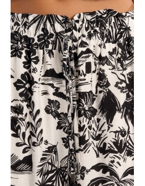 Pantalon extra large taille haute élastiquée Lili Sidonio by Molly Bracken, tissu texturé, noir et blanc -  Référence TL411EE