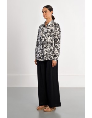 Chemise large imprimée Hawaï Lili Sidonio by Molly Bracken, coloris noir et blanc - Référence : TL493EE