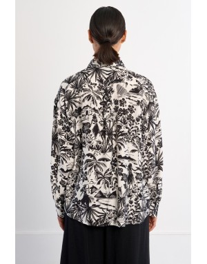 Chemise large imprimée Hawaï Lili Sidonio by Molly Bracken, coloris noir et blanc - Référence : TL493EE