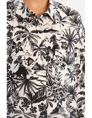Chemise large imprimée Hawaï Lili Sidonio by Molly Bracken, coloris noir et blanc - Référence : TL493EE
