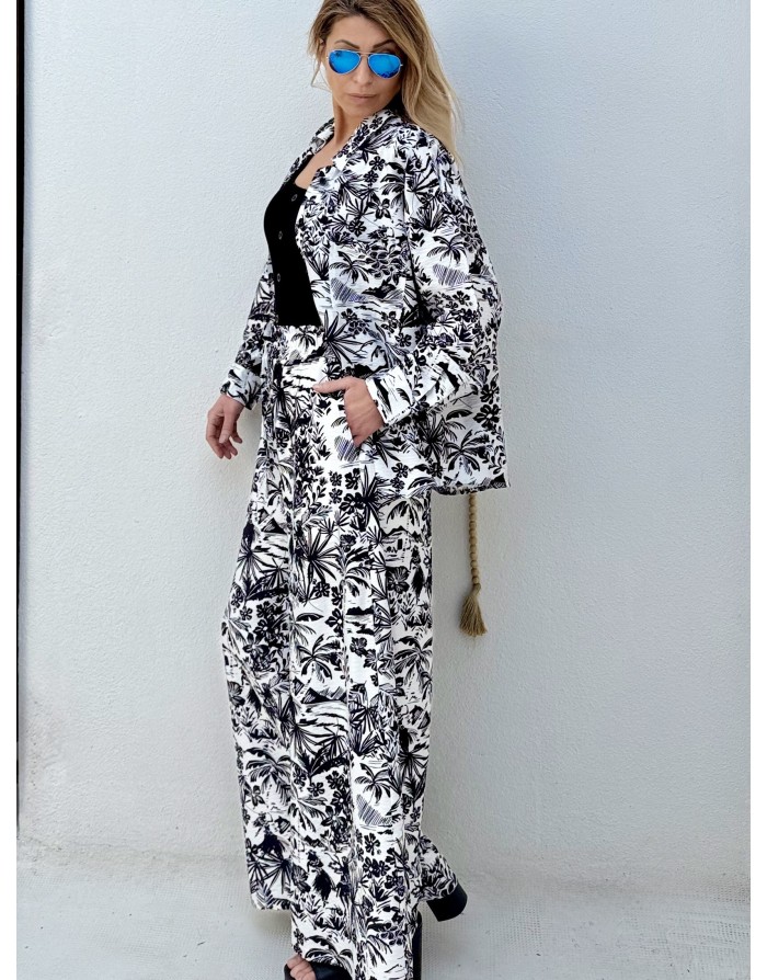 Chemise large imprimée Hawaï Lili Sidonio by Molly Bracken, coloris noir et blanc - Référence : TL493EE