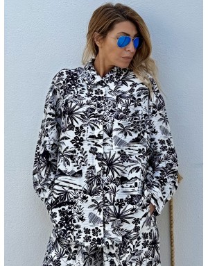 Chemise large imprimée Hawaï Lili Sidonio by Molly Bracken, coloris noir et blanc - Référence : TL493EE