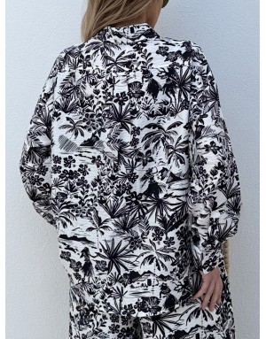 Chemise large imprimée Hawaï Lili Sidonio by Molly Bracken, coloris noir et blanc - Référence : TL493EE