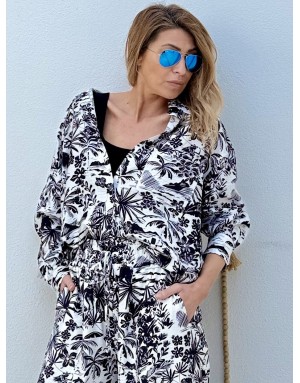 Chemise large imprimée Hawaï Lili Sidonio by Molly Bracken, coloris noir et blanc - Référence : TL493EE