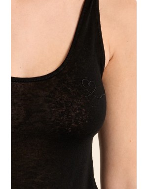 Débardeur fantaisie noeuds aux épaules, 64% coton, coloris noir - Référence : LA1286EE