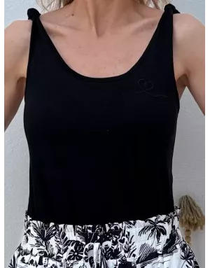 Débardeur fantaisie noeuds aux épaules, 64% coton, coloris noir - Référence : LA1286EE