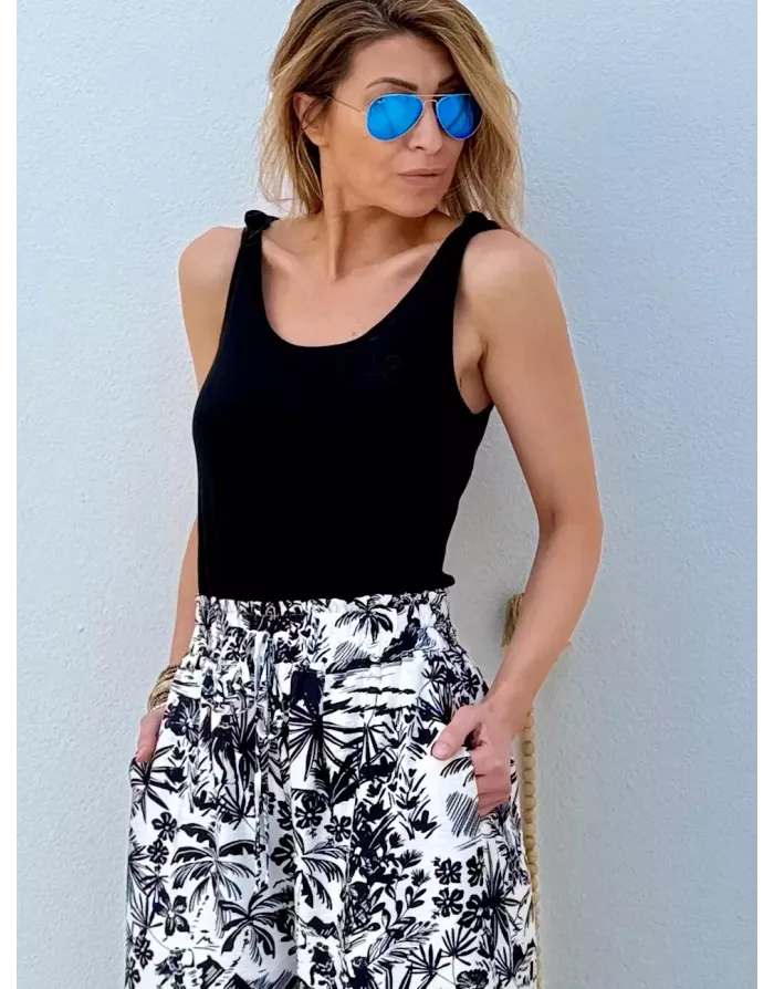 Débardeur fantaisie noeuds aux épaules, 64% coton, coloris noir - Référence : LA1286EE