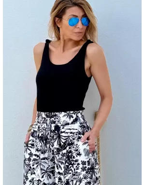 Débardeur fantaisie noeuds aux épaules, 64% coton, coloris noir - Référence : LA1286EE