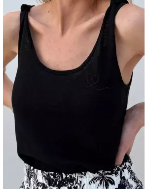 Débardeur fantaisie noeuds aux épaules, 64% coton, coloris noir - Référence : LA1286EE