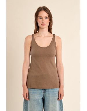 Débardeur fantaisie noeuds aux épaules, 64% coton, coloris chocolat - Référence : LA1286EE