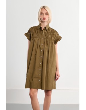 Robe chemise smockée Lili Sidonio pour Molly Bracken, 100% coton, coloris kaki -  Référence LAL154AEP