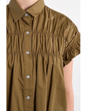 Robe chemise smockée Lili Sidonio pour Molly Bracken, 100% coton, coloris kaki -  Référence LAL154AEP