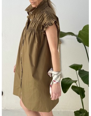 Robe chemise smockée Lili Sidonio pour Molly Bracken, 100% coton, coloris kaki -  Référence LAL154AEP