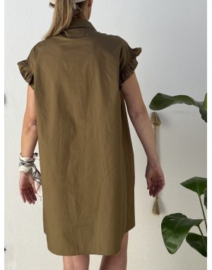 Robe chemise smockée Lili Sidonio pour Molly Bracken, 100% coton, coloris kaki -  Référence LAL154AEP