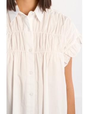 Robe chemise smockée Lili Sidonio pour Molly Bracken, 100% coton, coloris blanc -  Référence LAL154AEP
