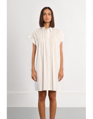 Robe chemise smockée Lili Sidonio pour Molly Bracken, 100% coton, coloris blanc -  Référence LAL154AEP