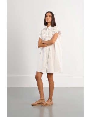Robe chemise smockée Lili Sidonio pour Molly Bracken, 100% coton, coloris blanc -  Référence LAL154AEP