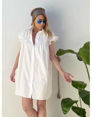 Robe chemise smockée Lili Sidonio pour Molly Bracken, 100% coton, coloris blanc -  Référence LAL154AEP